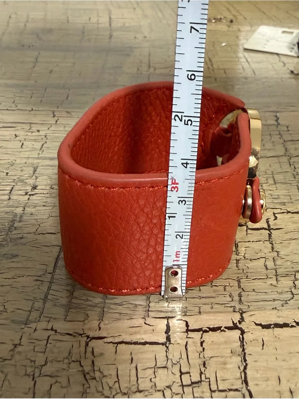 Tory Burch Orange Leather Logo Cuff Bracelet with Gold-Tone Emblem
